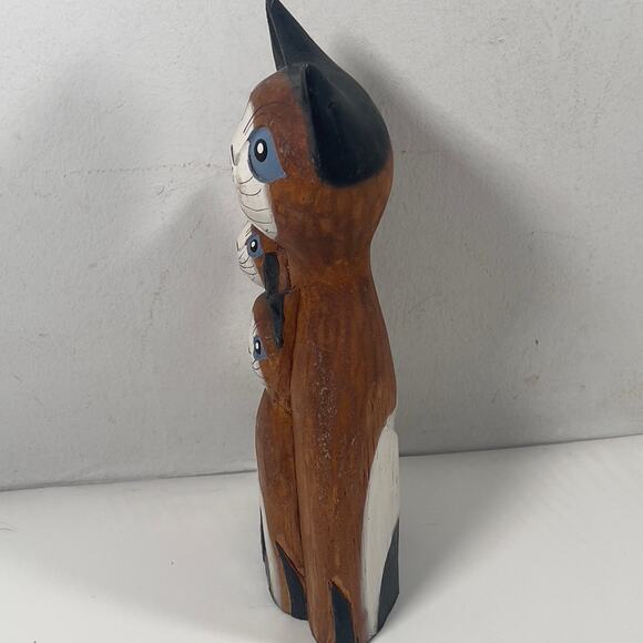 Hand carved Wooden Cats Standing Staring Together Folk Art Piece - Picture 12 of 16